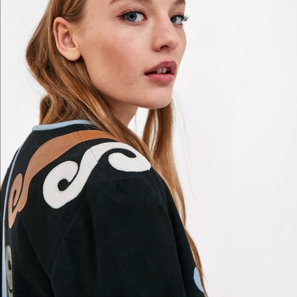 ZARA LEATHER COAT W/ MULTICOLOURED APPLIQUÉS BLACK - Picture 3 of 4